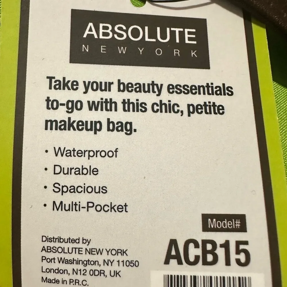 Absolute New York Collaspable Green Cosmetic Make Up Bag Travel